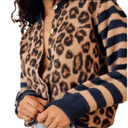 Damen Modische Jacke mit Tiermuster und gestreiften Ärmeln R&B