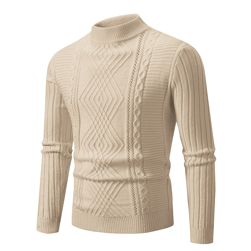 Herren eleganter Strickpullover mit modernem Zopfdesign und hohem Kragen R&B