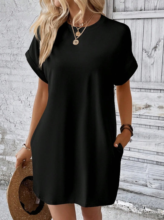 Damen Lockeres T-Shirt-Kleid mit praktischen Taschen und lässigem Design R&B
