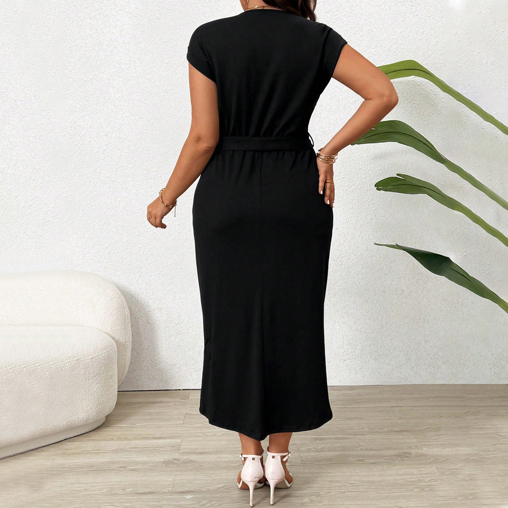 Damen Wickelkleid mit Taillengürtel und elegantem Schlitz R&B