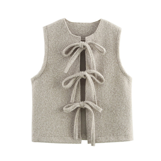 Damen elegante Strickweste mit dekorativen Schleifen R&B