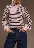 Damen gestreifter Pullover mit Polokragen R&B