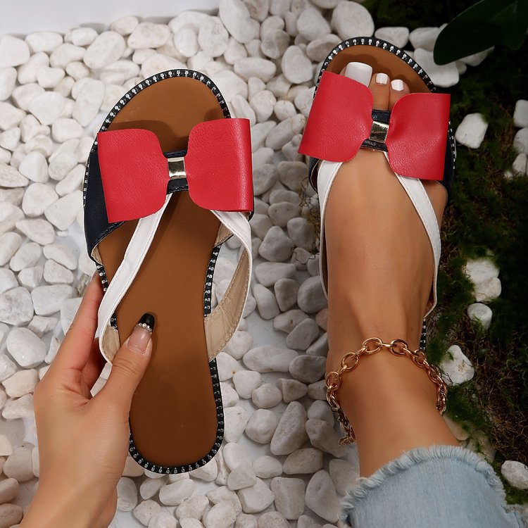 Damen modische Zehentrenner-Sandalen mit eleganten Schleifen und komfortablem Fußbett R&B
