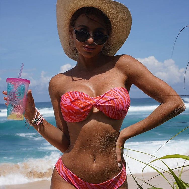 Damen Bandeau-Bikini mit elastischem Wickeldesign und hohem Beinausschnitt R&B