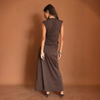 Damen Maxikleid mit tiefem V-Ausschnitt und seitlichem Schlitz R&B