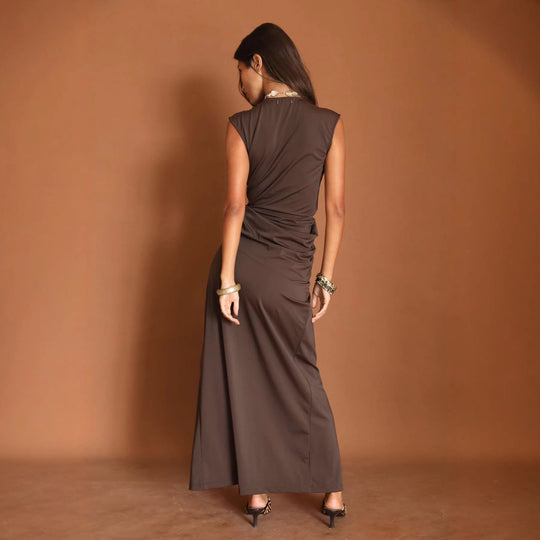 Damen Maxikleid mit tiefem V-Ausschnitt und seitlichem Schlitz R&B
