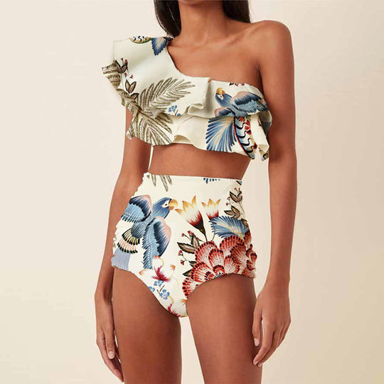 Damen Badeanzug-Set mit floralen Rüschen und taillierter Shorts R&B