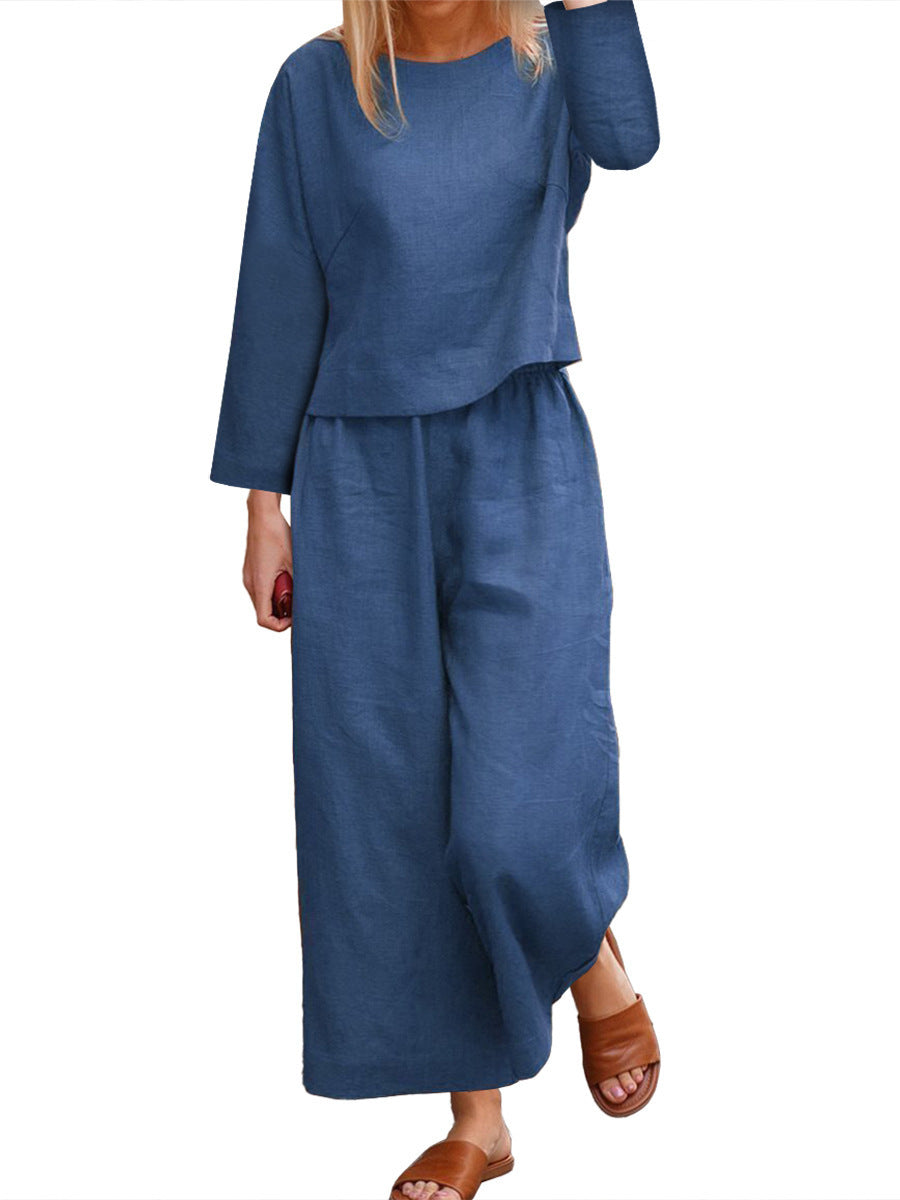 Damen lässiges Langarm-Set mit weiten Hosen