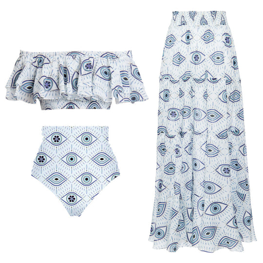 Damen Bikiniset mit voluminösem Rock und Rüschenoberteil R&B