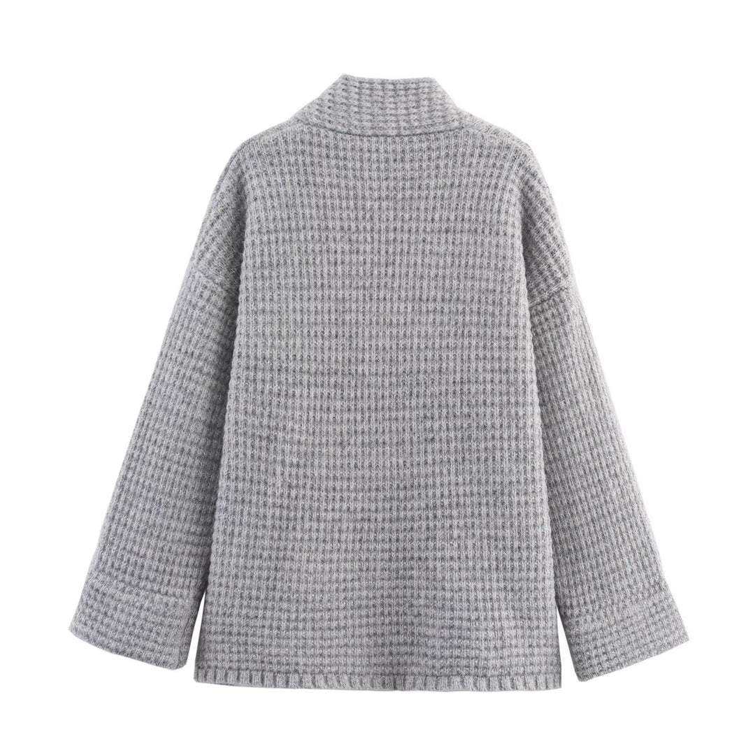Damen lässige oversized Strickjacke mit doppelter Knopfleiste und bequemem Schnitt R&B