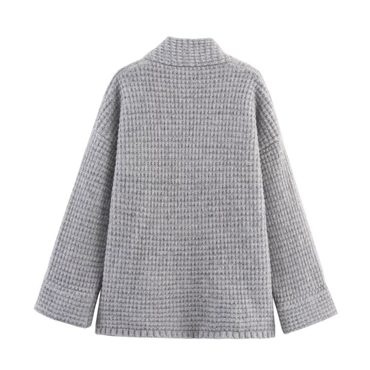 Damen lässige oversized Strickjacke mit doppelter Knopfleiste und bequemem Schnitt R&B