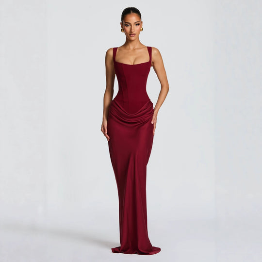 Damen Elegantes Maxikleid mit figurformendem Schnitt und zarten Drapierungen R&B