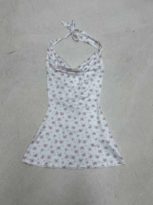 Damen luftiges Sommerkleid mit verspieltem Blumenmuster und tiefem V-Ausschnitt R&B