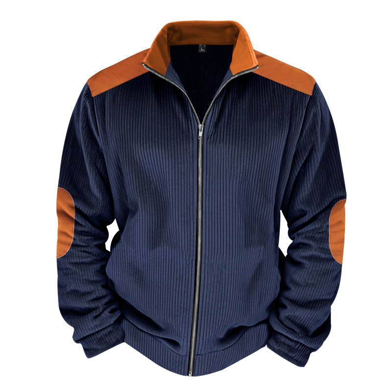 Herren Sportliche Zip-Jacke mit Rippenstruktur und Kontrastärmel R&B