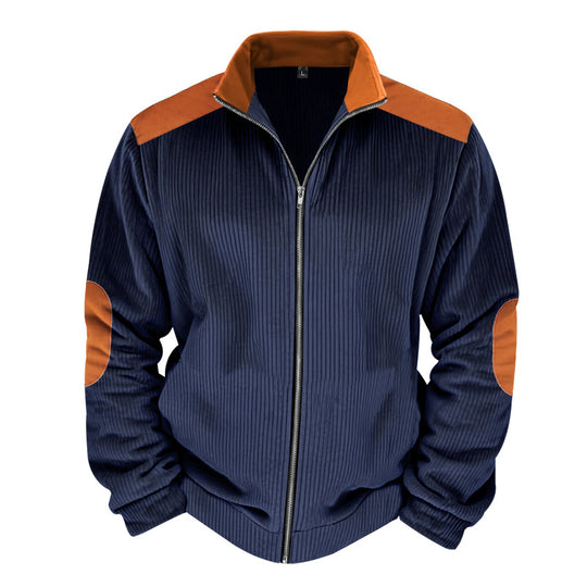 Herren Sportliche Zip-Jacke mit Rippenstruktur und Kontrastärmel R&B