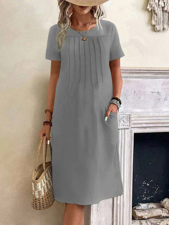 Damen lässiges Midi-Kleid mit Falten-Design und praktischen Taschen R&B