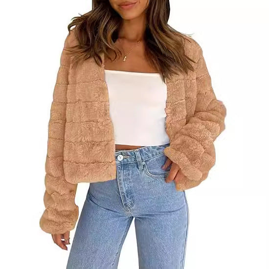 Damen Flauschige Kurzjacke im modernen Design R&B