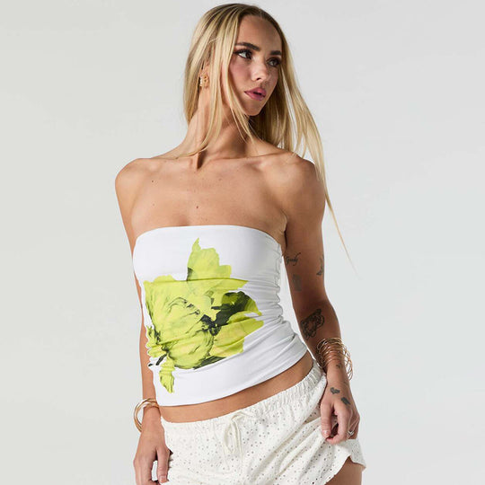 Damen Bandeau-Oberteil mit floralem Design und elastischem Stoff R&B