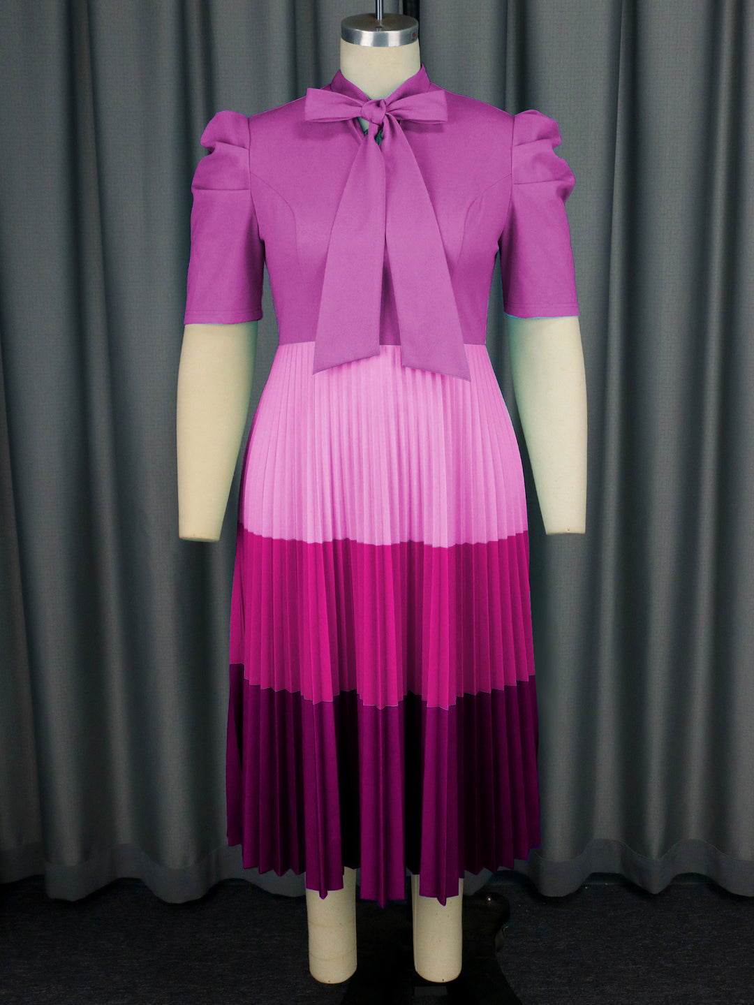 Damen Elegantes Plisseekleid mit Schleifenkragen R&B