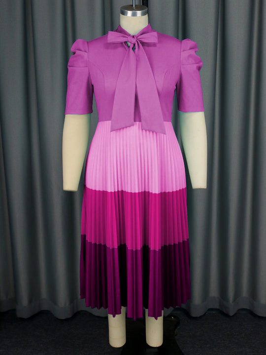 Damen Elegantes Plisseekleid mit Schleifenkragen R&B