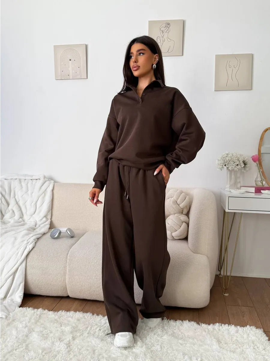 Damen lässiges Poloshirt und weite Hose Set R&B