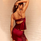 Damen Satin-Nachtkleid mit Spitzenakzenten R&B