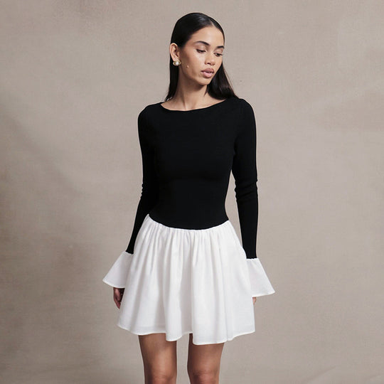 Damen Modisches Kleid mit kontrastierendem Rock R&B