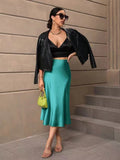 Damen Satin Rock mit schwingendem Saum und elegantem Schnitt R&B