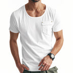 Herren Basic V-Ausschnitt T-Shirt mit Brusttasche R&B