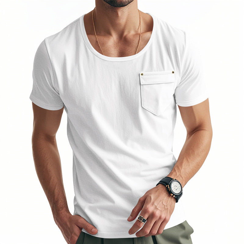 Herren Basic V-Ausschnitt T-Shirt mit Brusttasche R&B