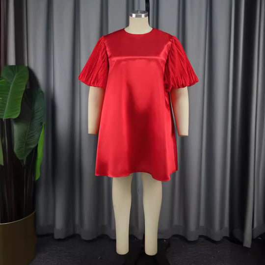 Damen exklusives Satin Kleid mit elegantem Rüschensaum R&B