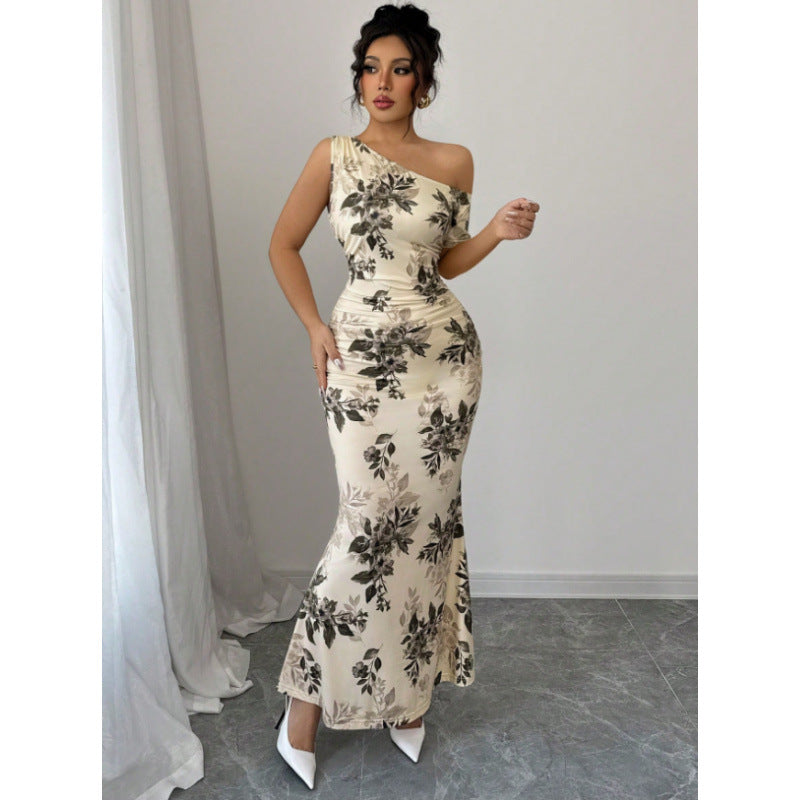 Damen Maxikleid mit asymmetrischem Ausschnitt und floralen Mustern R&B