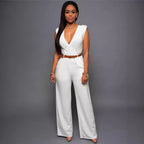 Damen Eleganter Wickel-Jumpsuit mit weitem Bein und Taillengürtel R&B