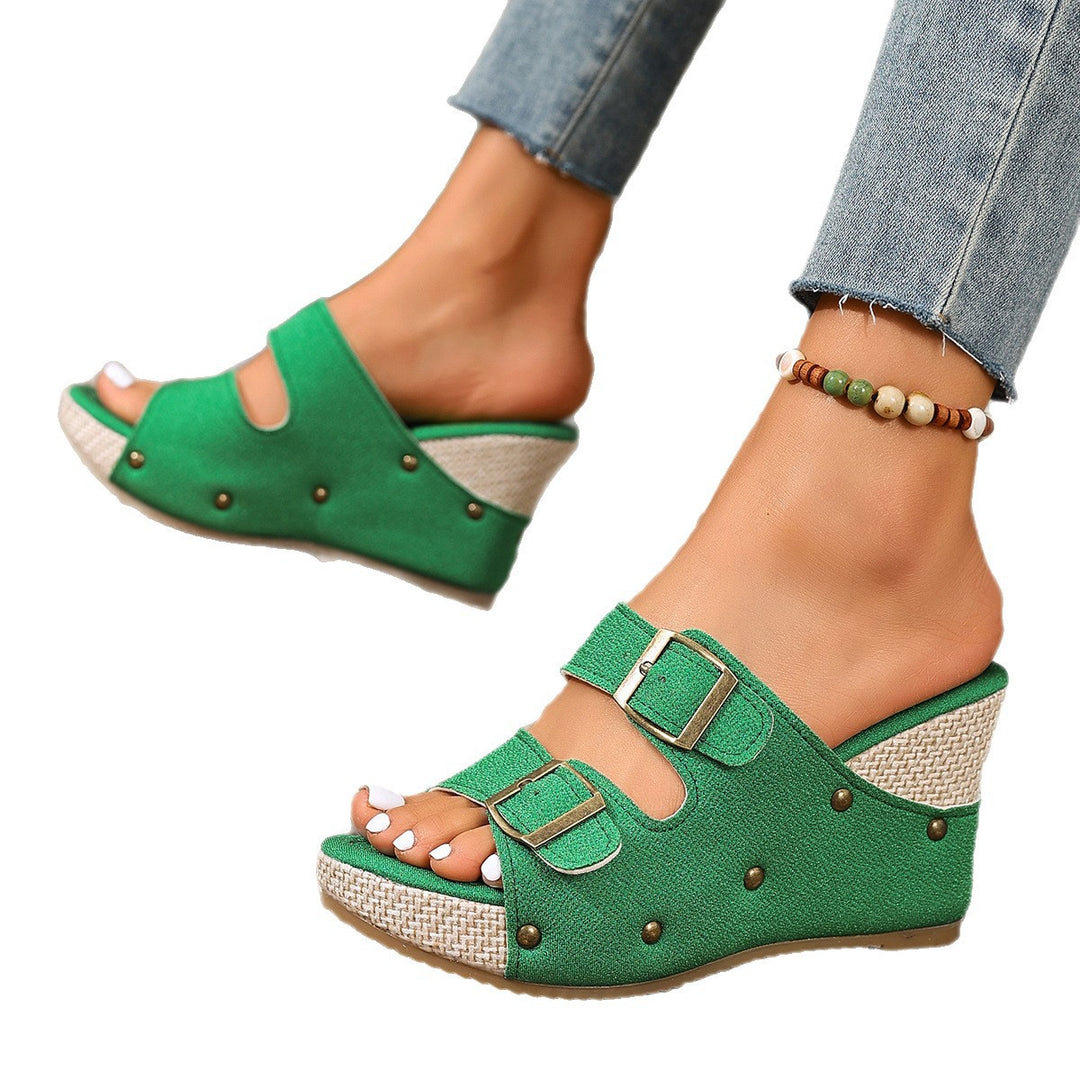 Damen Komfortable Wedge-Pantoletten mit verstellbaren Riemen R&B