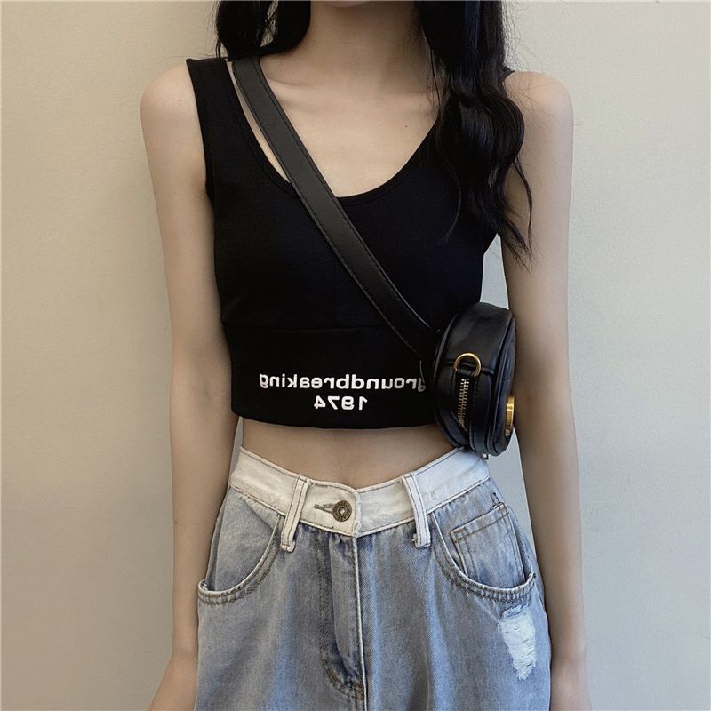 Damen Cropped Tanktop mit modernem Schriftzug und figurbetontem Schnitt