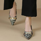 Damen elegante Ballerinas mit modischem Hahnentrittmuster und Perlenschmuck R&B