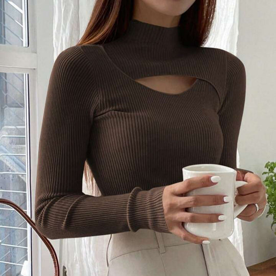 Damen Elegantes Langarm-Oberteil mit schickem Auschnitt R&B