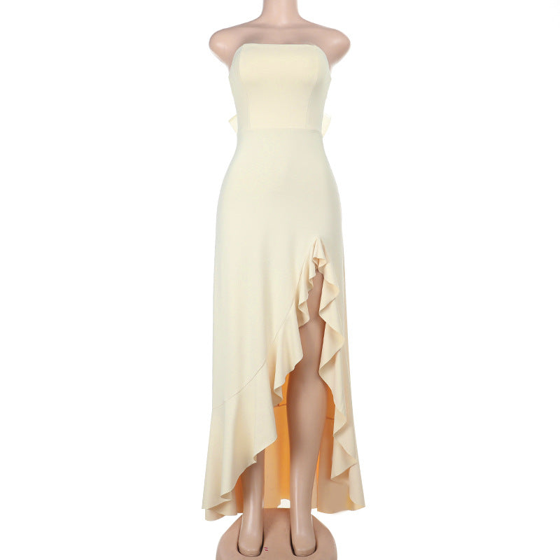 Damen Elegantes Maxikleid mit asymmetrischem Rüschen-Saum R&B