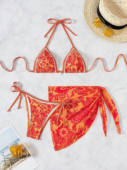 Damen Triangel-Bikini-Set mit elegantem Wickelrock R&B