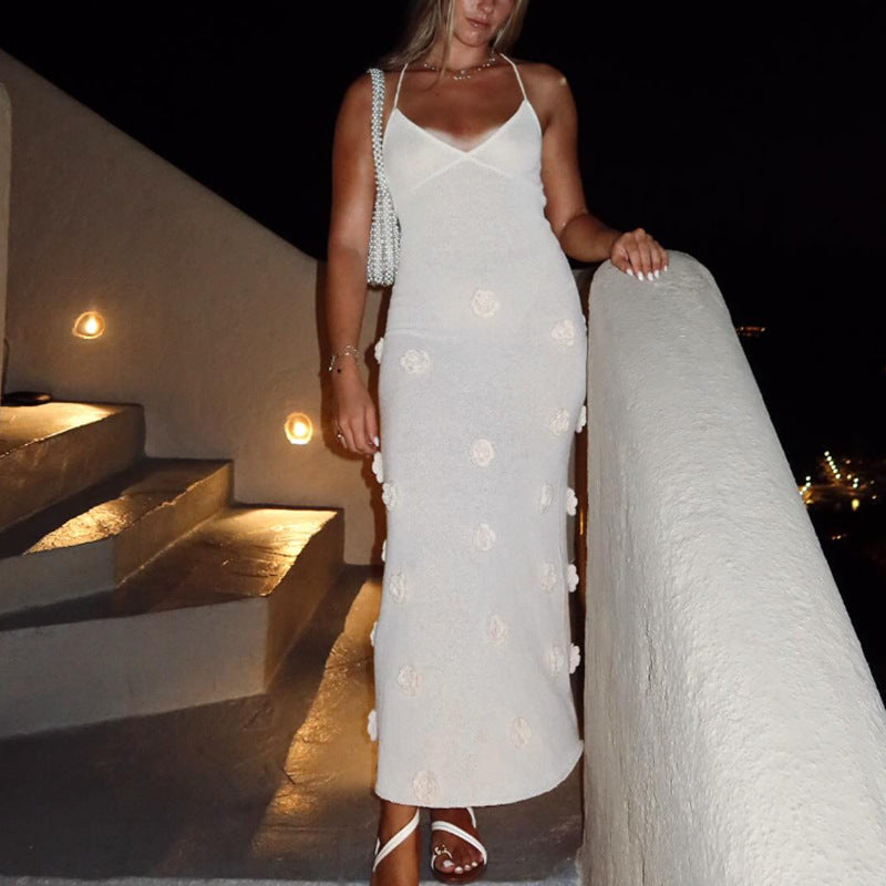 Damen elegantes Häkel-Maxikleid mit floralem Design R&B