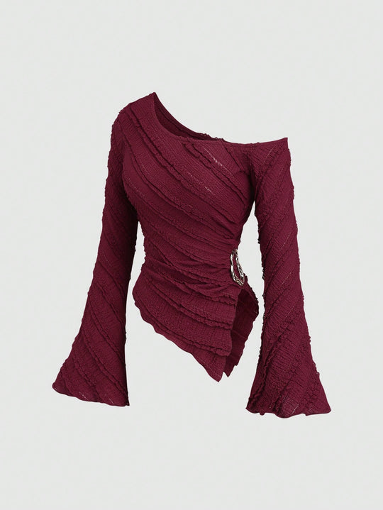 Damen asymmetrisches Oberteil mit strukturiertem Design und Wickelverschluss R&B