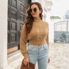 Damen Cropped Strickpullover mit strukturiertem Zopfmuster R&B