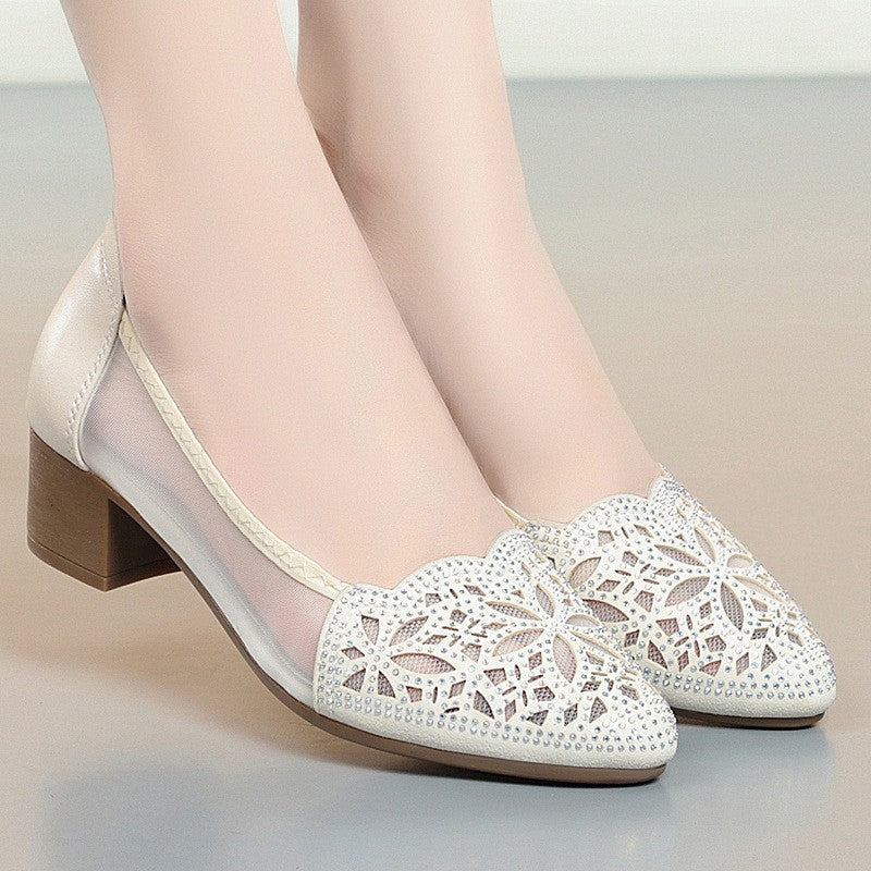 Damen Ballerinas mit dekorativem Lochdesign und komfortablem Blockabsatz R&B
