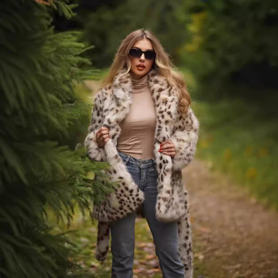 Damen Glamouröse Kunstpelzjacke mit Gürtel R&B