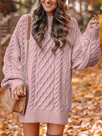 Damen Grober Strickpullover mit voluminösen Ärmeln und dekorativem Zopfmuster R&B