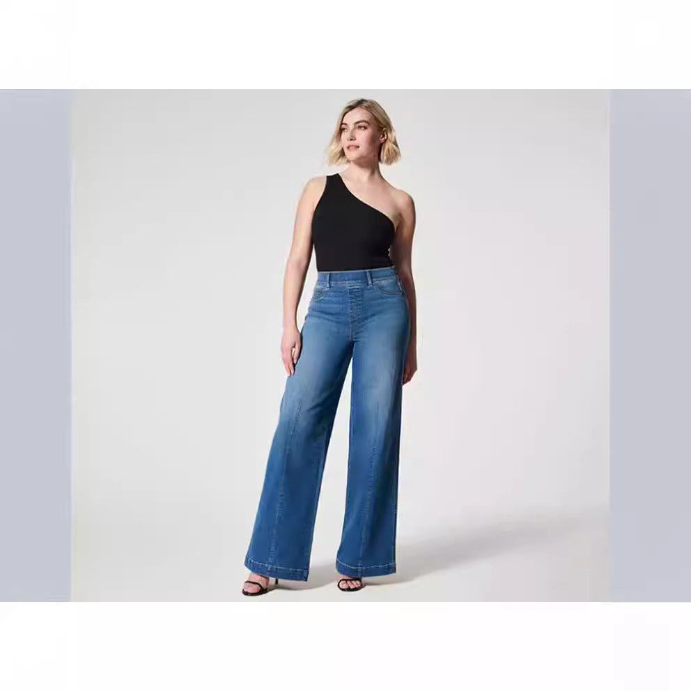 Damen weite High-Waist Jeans mit eleganter Schnittführung und markanten Nahtdetails R&B