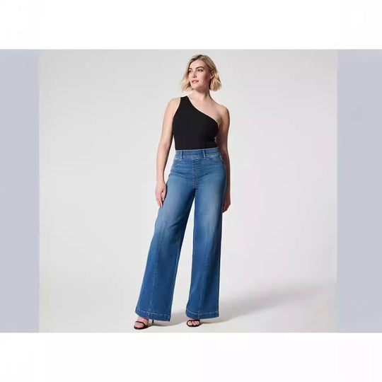 Damen weite High-Waist Jeans mit eleganter Schnittführung und markanten Nahtdetails R&B