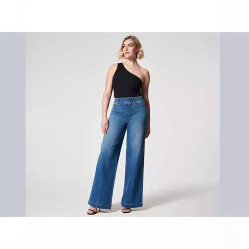 Damen weite High-Waist Jeans mit eleganter Schnittführung und markanten Nahtdetails R&B