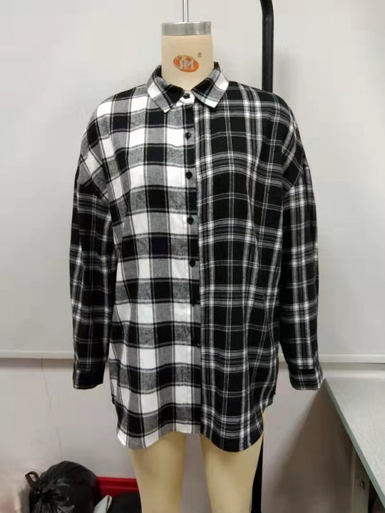 Damen lässige Flanellhemdjacke mit Karomuster R&B