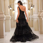 Damen Elegantes Schichtkleid mit Glitzerakzenten und Tülldetails R&B